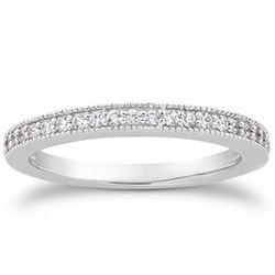 14K White Gold Pave Diamond Milgrain Wedding Ring Band Set 1/2 Around