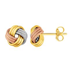 Love Knot Post Earrings in 14K Tri Color Gold