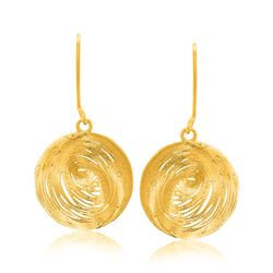 14K Yellow Gold Fancy Lace Like Clam Shell Dangling Earrings
