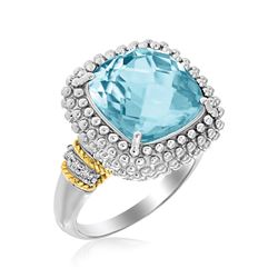 18K Yellow Gold & Sterling Silver Sky Blue Topaz and Diamond Popcorn Ring