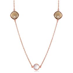 Sterling Silver Round & Cushion Smokey Quartz and Pink Amethyst Station Necklace