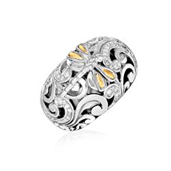 18K Yellow Gold & Sterling Silver Dragonfly Ring with Diamonds