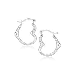 10K White Gold Heart Hoop Earrings