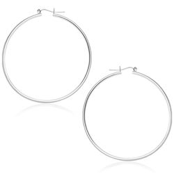 14K White Gold Polished Hoop Earrings (45 mm)