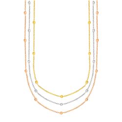 Necklace with Textured Beads in 10K Tri Color Gold