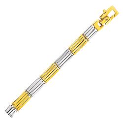 Mens Bracelet with Shiny Bars in 14K Two Tone Gold