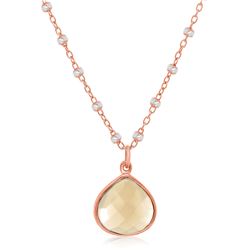 Sterling Silver Rose Gold Plated Wide Teardrop Smokey Quartz Pendant