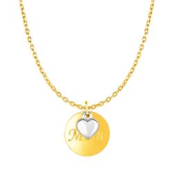 Necklace with Mom Pendant and Heart in 10K Two Tone Gold