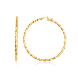 14K Yellow Gold Patterned Hoop Earrings with Twist Design