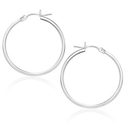 10K White Gold Polished Hoop Earrings (25 mm)
