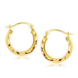 10K Yellow Gold Hoop Earrings in Textured Polished Style (5/8 inch Diameter)