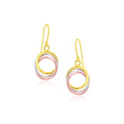 14K Tri-Color Gold Open Entwined Ring Earrings