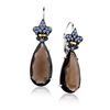 Image 1 : 18K Yellow Gold & Sterling Silver Smokey Quartz and Tanzanite Teardrop Earrings