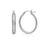 Image 1 : 10K White Gold Hammered Oval Hoop Earrings