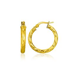 14K Yellow Gold Hoop Earrings with Diamond Cut Style