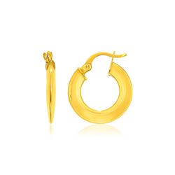 14K Yellow Gold Round Puffed Design Hoop Earrings