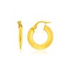 Image 1 : 14K Yellow Gold Round Puffed Design Hoop Earrings