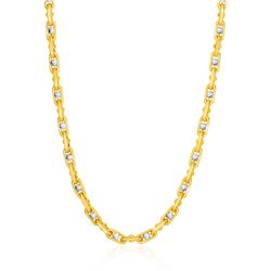 14K Two-Toned Yellow and White Gold Link Men's Necklace with Beads
