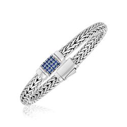 Sterling Silver Weave Motif Bracelet with Blue Sapphire Embellishments