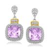 Image 1 : 18K Yellow Gold & Sterling Silver Cushion Amethyst & Diamond Earrings (.05ct tw)