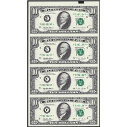 Uncut Sheet of (4) 1995 $10 Federal Reserve STAR Notes