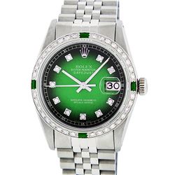 Rolex Stainless Steel 1.00ctw Emerald and Diamond Datejust Mens Wristwatch