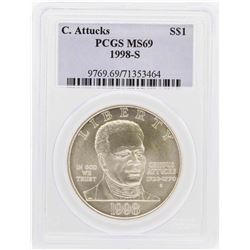 1998-S $1 Crispus Attucks Commemorative Silver Dollar Coin PCGS MS69