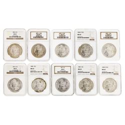 Lot of (10) Assorted $1 Morgan Silver Dollar Coins NGC MS63