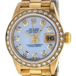 Ladies Rolex 18K Yellow Gold Mother Of Pearl Diamond President Wristwatch