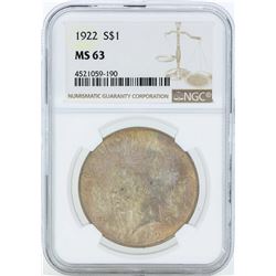 1922 $1 Peace Silver Dollar Coin NGC MS63