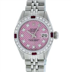 Rolex Stainless Steel 0.70ctw Ruby and Diamond Datejust Ladies Wristwatch