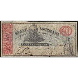 1863 $20 The State of Louisiana Obsolete Bank Note