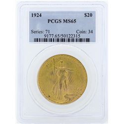 1924 $20 St. Gaudens Double Eagle Gold Coin PCGS MS65