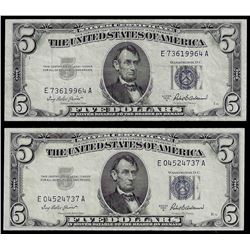 Lot of (2) 1953A $5 Silver Certificate Notes