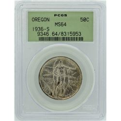 1936-S Oregon Trail Memorial Commemorative Half Dollar Coin PCGS MS64