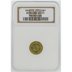 1842-52 $1 Bechtler Territorial Gold Coin NGC AU53