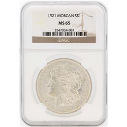 1921 $1 Morgan Silver Dollar Coin NGC MS65