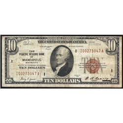 1929 $10 Federal Reserve Bank Note Minneapolis