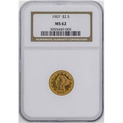 1907 $2 1/2 Liberty Head Quarter Eagle Gold Coin NGC MS62