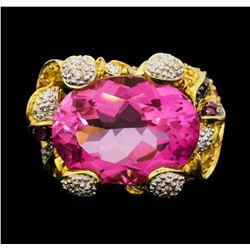 18KT Yellow Gold 18.15ct Pink Topaz and Diamond Ring