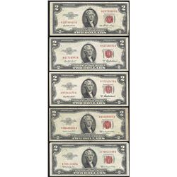 Lot of (5) 1953 $2 Legal Tender Notes