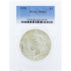 1928 $1 Peace Silver Dollar Coin PCGS MS62