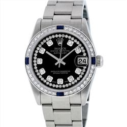 Rolex Midsize Stainless Steel Sapphire and Diamond DateJust Wristwatch