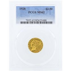 1928 $2 1/2 Indian Head Quarter Eagle Gold Coin PCGS MS62