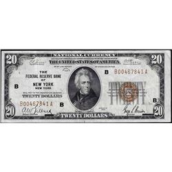 1929 $20 The Federal Reserve Bank of New York National Currency Note