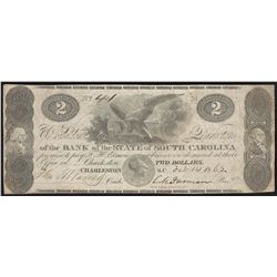 1862 $2 The Bank of the State of South Carolina Obsolete Note