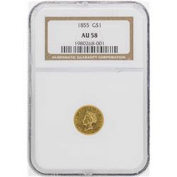 1855 $1 Indian Princess Head Gold Dollar Coin NGC AU58