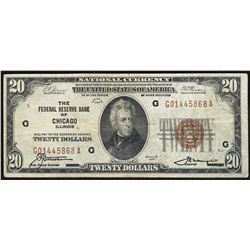 1929 $20 Federal Reserve Bank Note Chicago