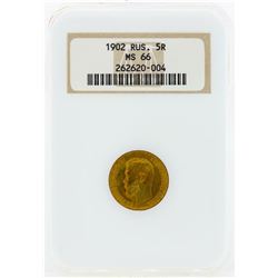 1902 Russia 5 Roubles Gold Coin NGC MS66