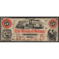 1862 $5 The Bank of Selma Obsolete Bank Note